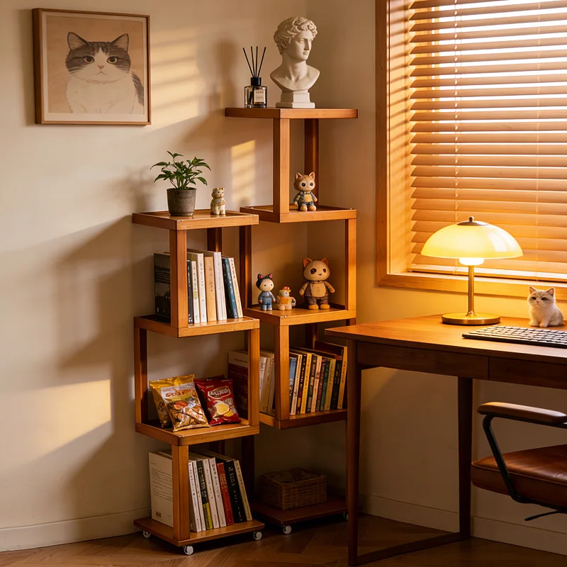 Bookshelf next to the desk Floor-to-ceiling student book storage bookshelf Multi-layer desk Movable