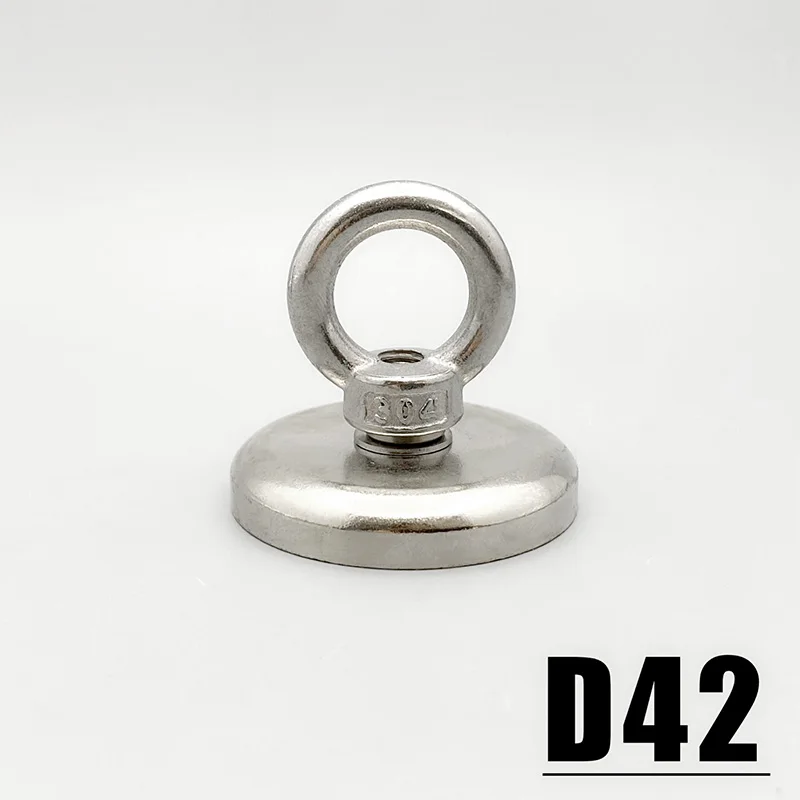 1-5pc Heavy Duty 42mm Neodymium Eyebolt Magnet High Pull Salvage Magnet with Stainless Steel Eye Ring for River Magnetic Fishing