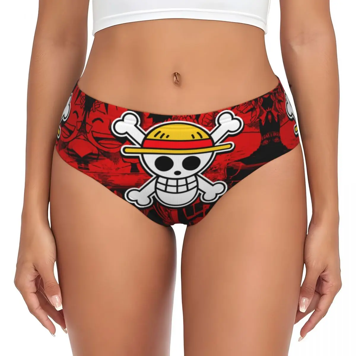 

Цельная соломенная шляпа на заказ, трусы с изображением пиратов и черепа, нижнее белье, женские удобные эластичные трусики в стиле аниме-манга