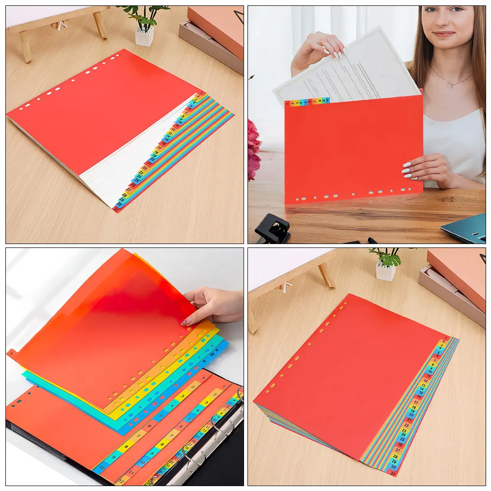2Sets A4 11 Hole Index Dividers 31 Tabs Plastic Colorful File Organizers Binder Accessories for Office Home Use