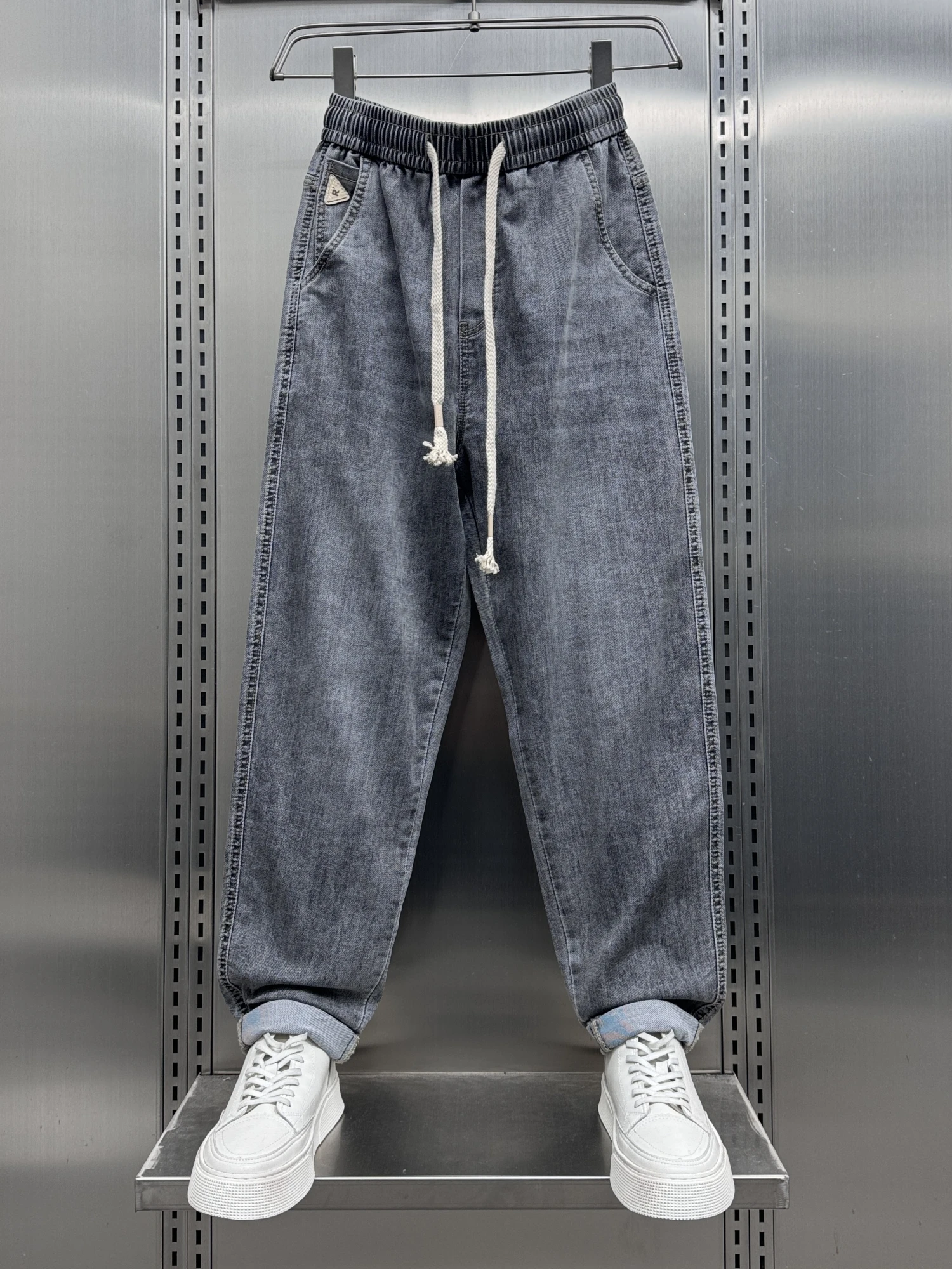 

Spring 2025 Loose Fit Blue Washed Denim Jeans Men's Casual Slimming Pants Trendy Youth Korean Style Harem Trousers