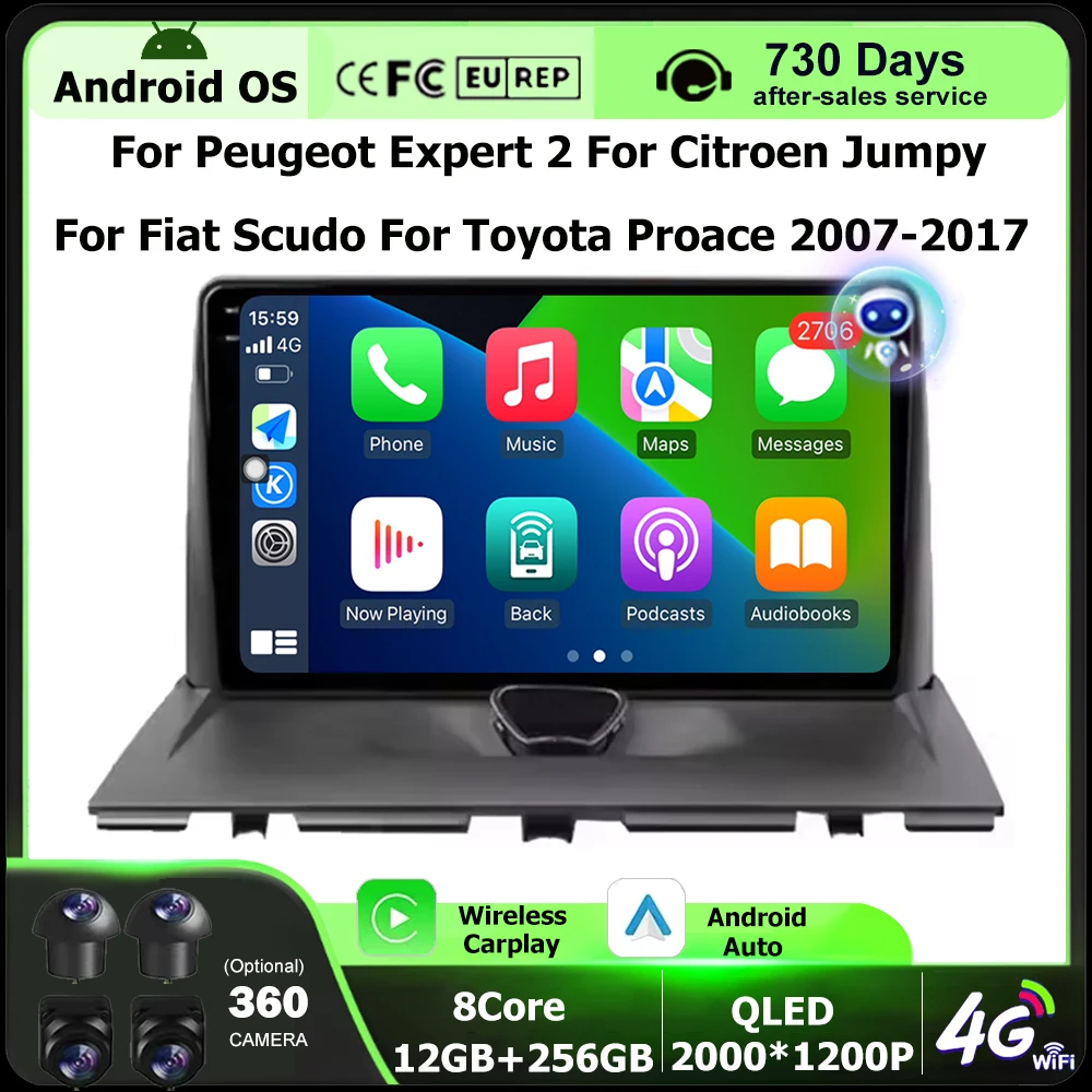 9'' For Peugeot Expert 2 For Citroen Jumpy For Fiat Scudo For Toyota Proace 2007-2017 Android 16 Car Radio GPS Multimedia Player
