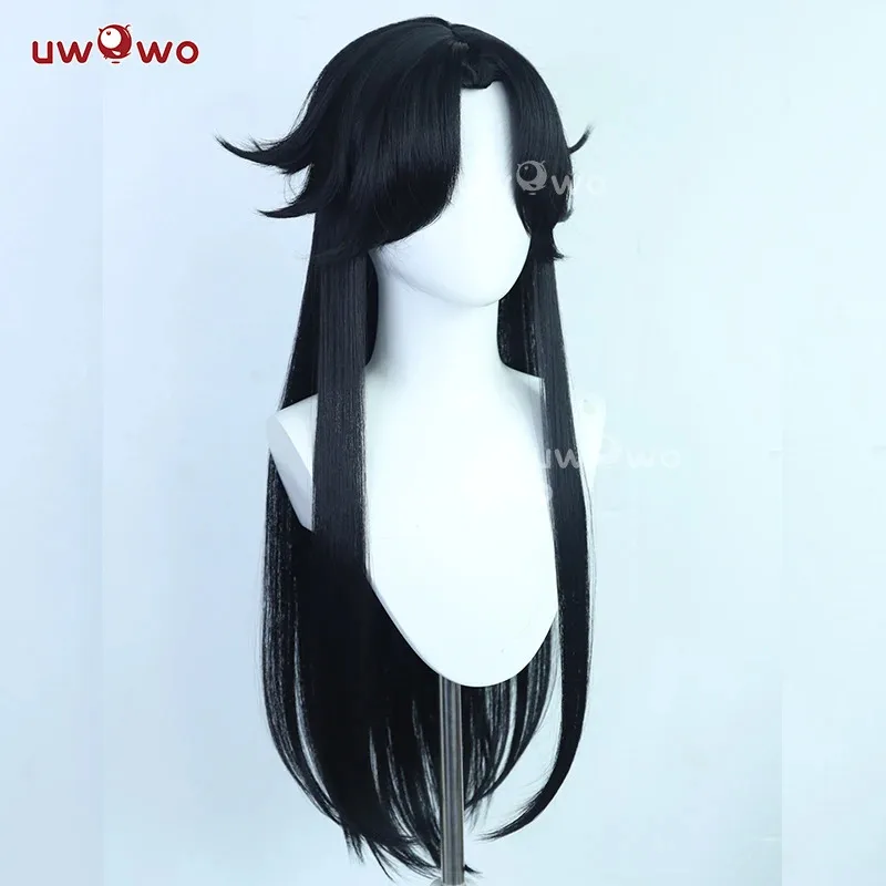 

LQUWOWO Capitano Wig Game Genshin Impact Capitano Fatui Harbingers Il Capitan Cosplay Wig Black Hair Long Hair Halloween Wig