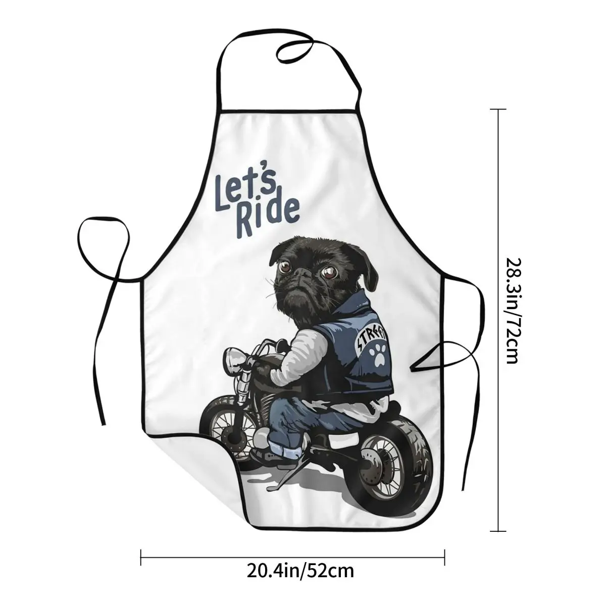 Let's Ride Motorcycle Big Bike Black Pug Dog Apron Chef Cooking Cuisine Tablier Bib Kitchen Cleaning Pinafore for Women Men