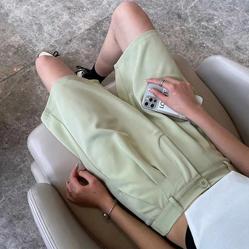 Summer Women Pants Casual Loose Wide Leg Shorts for Women High Waist Office Lady Pants Solid Color Suit Pants Female Clothes New