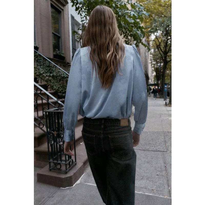 شتاء جديد المرأة عالية الياقة طويلة Sve المطرزة الحرير عقدة من الساتان مزين irt سليم صالح تخفيف Sle التنفس... #4