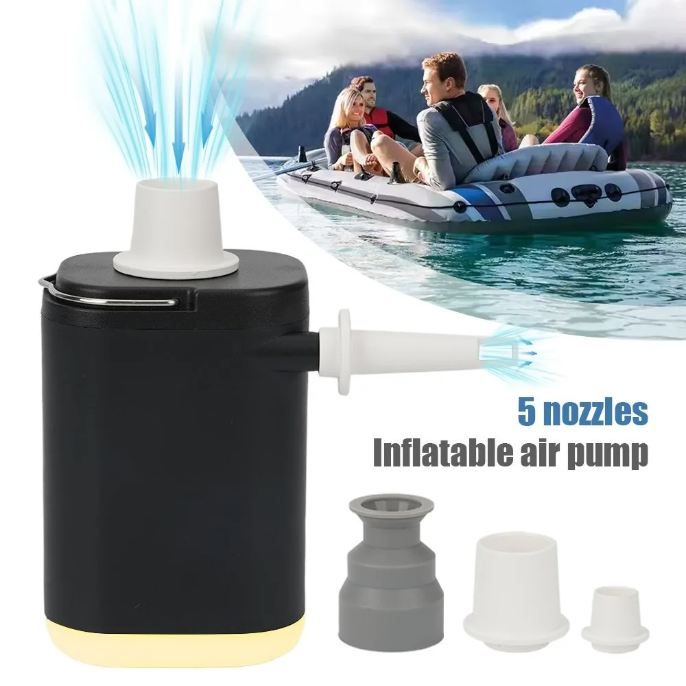 Elektryczna pompka powietrzna z baterią 1600mAh, 4.5KPa i 4 dyszami, do pompowania i wypompowywania powietrza, z oświetleniem LED do materacy dmuchanych, kół do pływania i łodzi – idealna na letnie