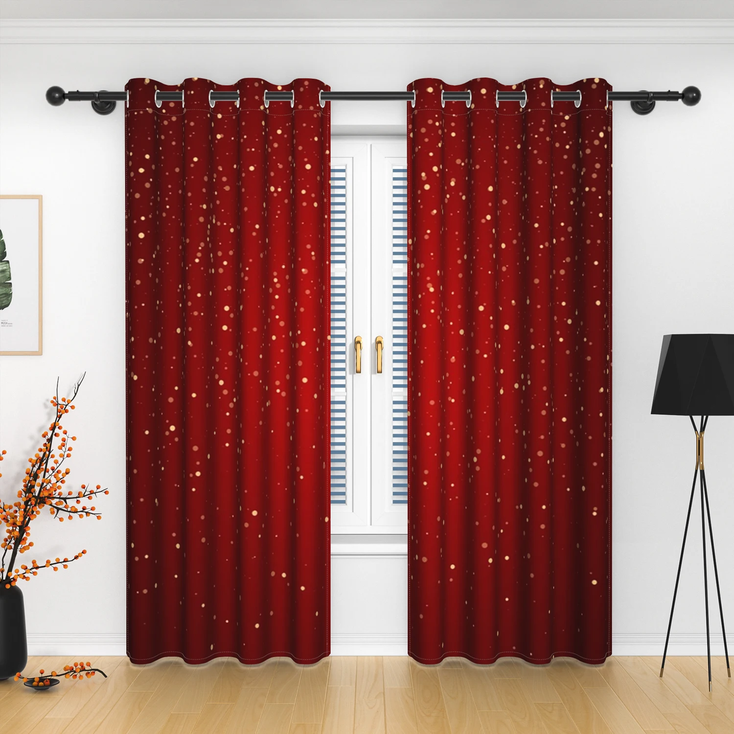2pc Blackout Christmas Curtains Gold Snowflake Red Geometric Pattern Drapes Sound Insulation Living Room Bedrooms Decor Curtain