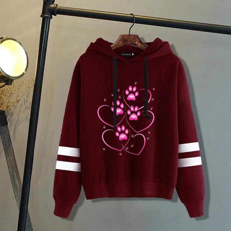 Fashion Unisex Hoodie Dog Paw Heart Hoodies Men And Women Streetwear Pullover Harajuku Tops