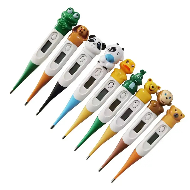  1pc Baby Cartoon Digital Thermometer Oral Armpit Flexible Tip Waterproof Cute Design Frog Cow Rabbit Bear Duck Rabbit Panda Cow 