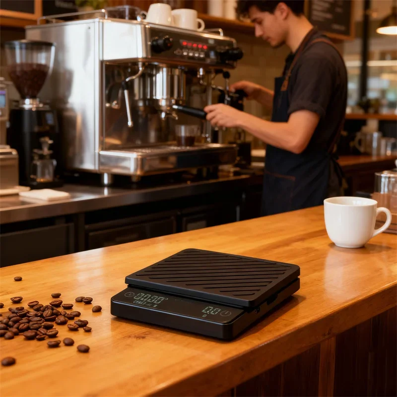 مقياس إلكتروني للقهوة من JUSTINLAU عالي الدقة وقابل لإعادة الشحن، مقياس إلكتروني ذكي لصب القهوة ومراقبة معدل التدفق