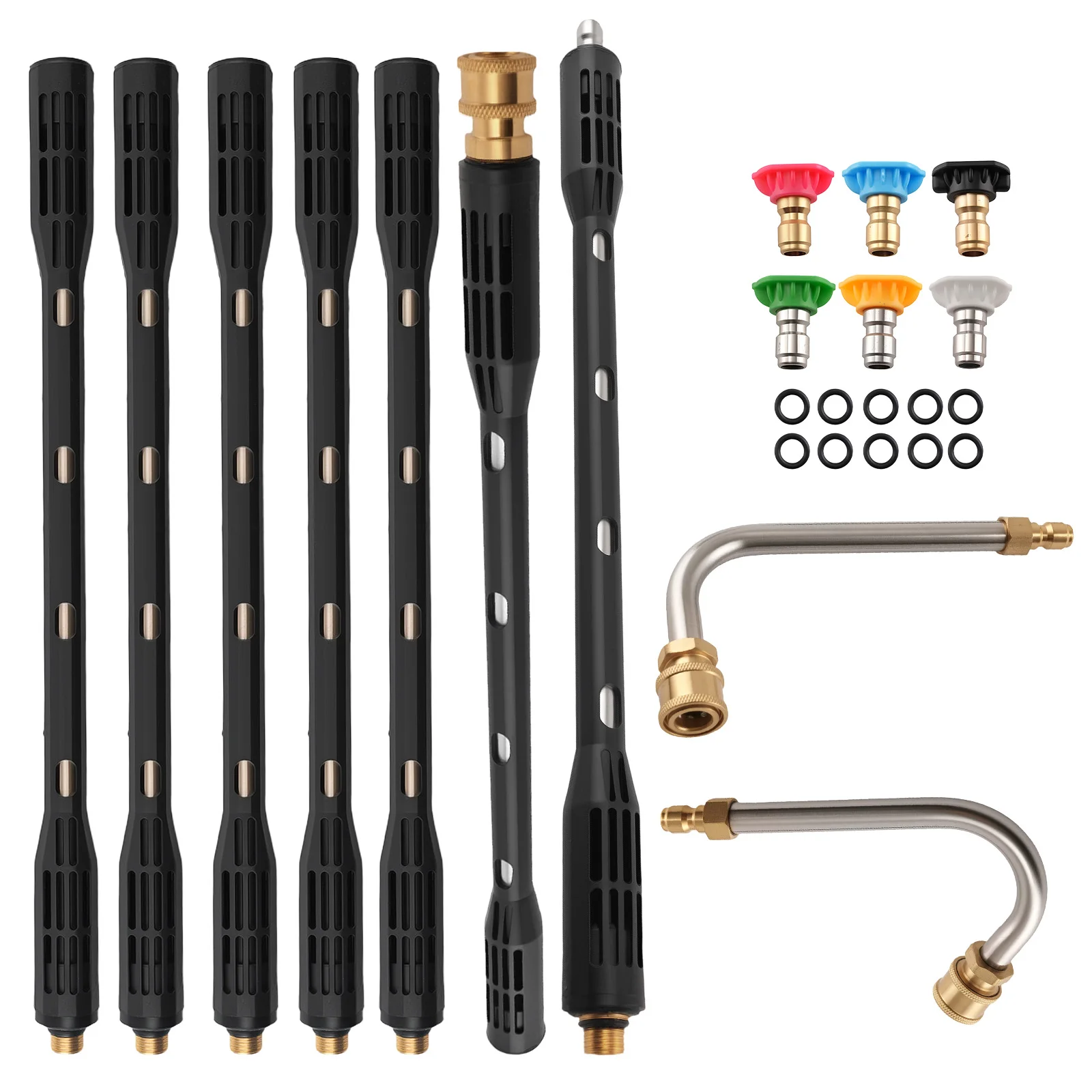 

Набор удлинителей для мойки высокого давления 9,5 футов с угловыми насадками и 6 соплами для очистки водостоков