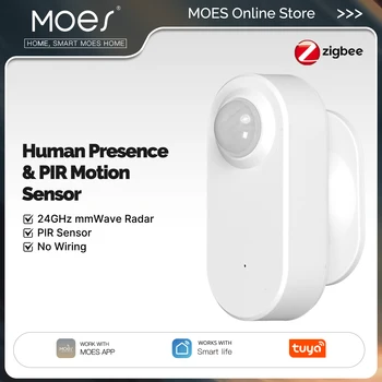 MOES Tuya ZigBee Smart Radar 24GHz mmWave Draadloze menselijke aanwezigheid PIR-sensor App Bewaking op afstand Bewegings- en bewegingsloze detectie