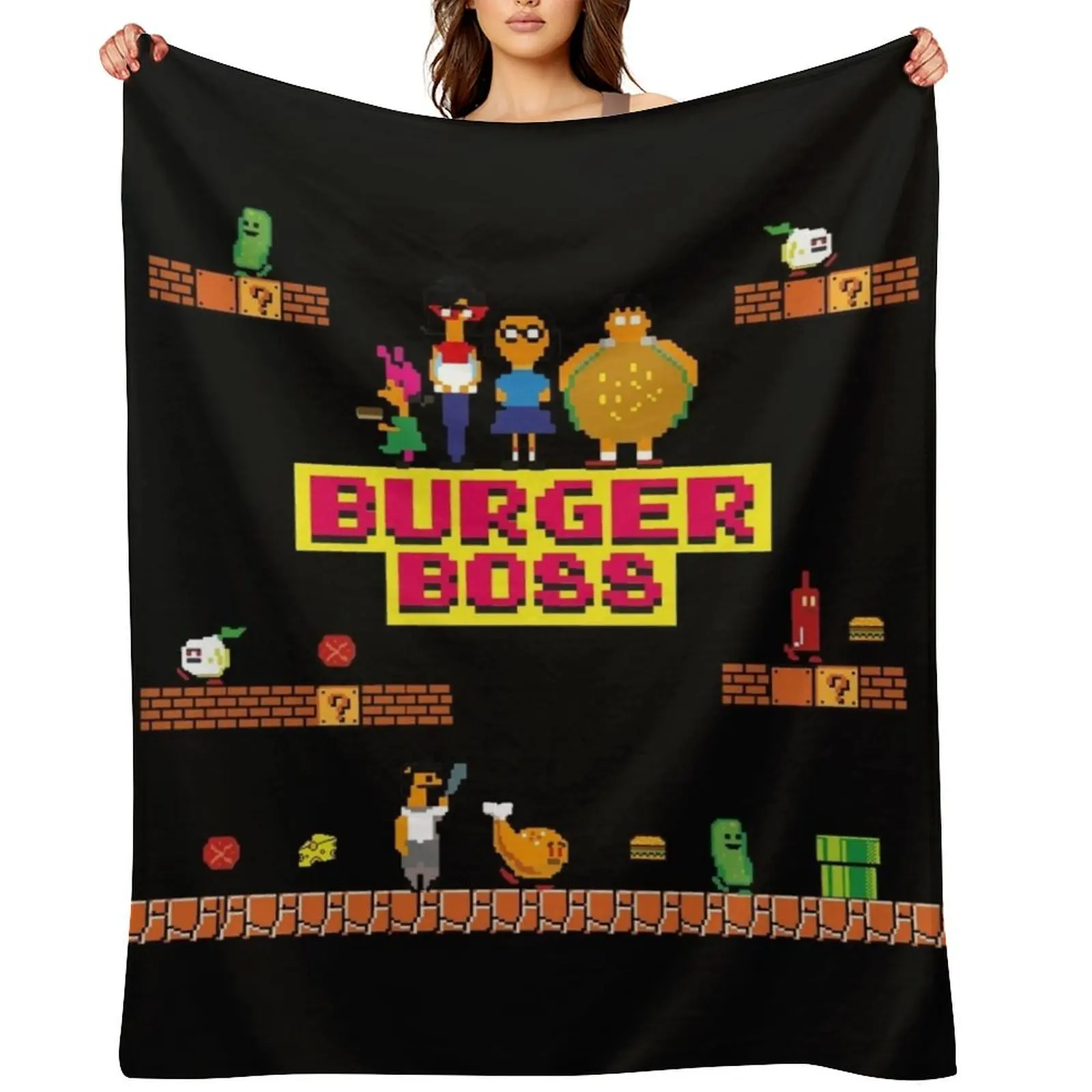 

Burger Boss pixel art Throw Blanket for sofa Personalized Gift anime Cute Plaid Blankets