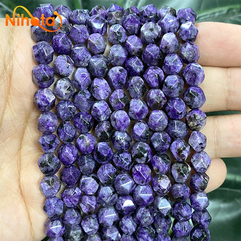 Natural Stone Faceted Purple Black Spot Jaspers Loose Spacer Beads for Making Jewelry Diy Bracelet Accessories 15\