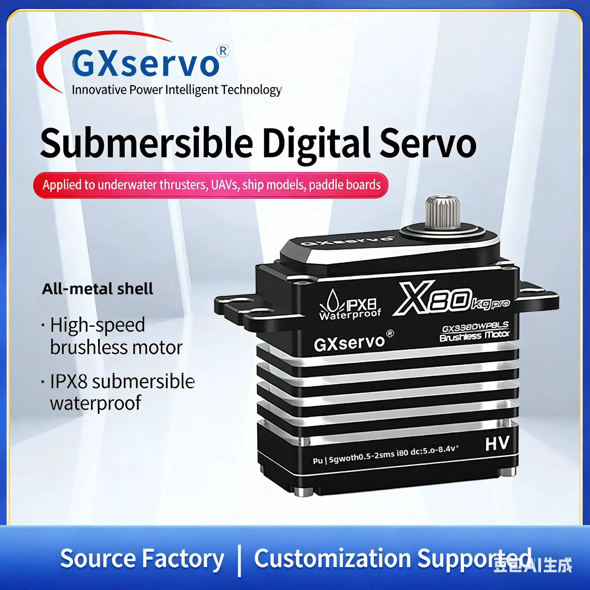 

GXservo 80kg Waterproof Servo PWM Digital Servos Brushless Motor High Torque Metal Gears Servo for 1/8 1/10 1/12 RC Cars Robots