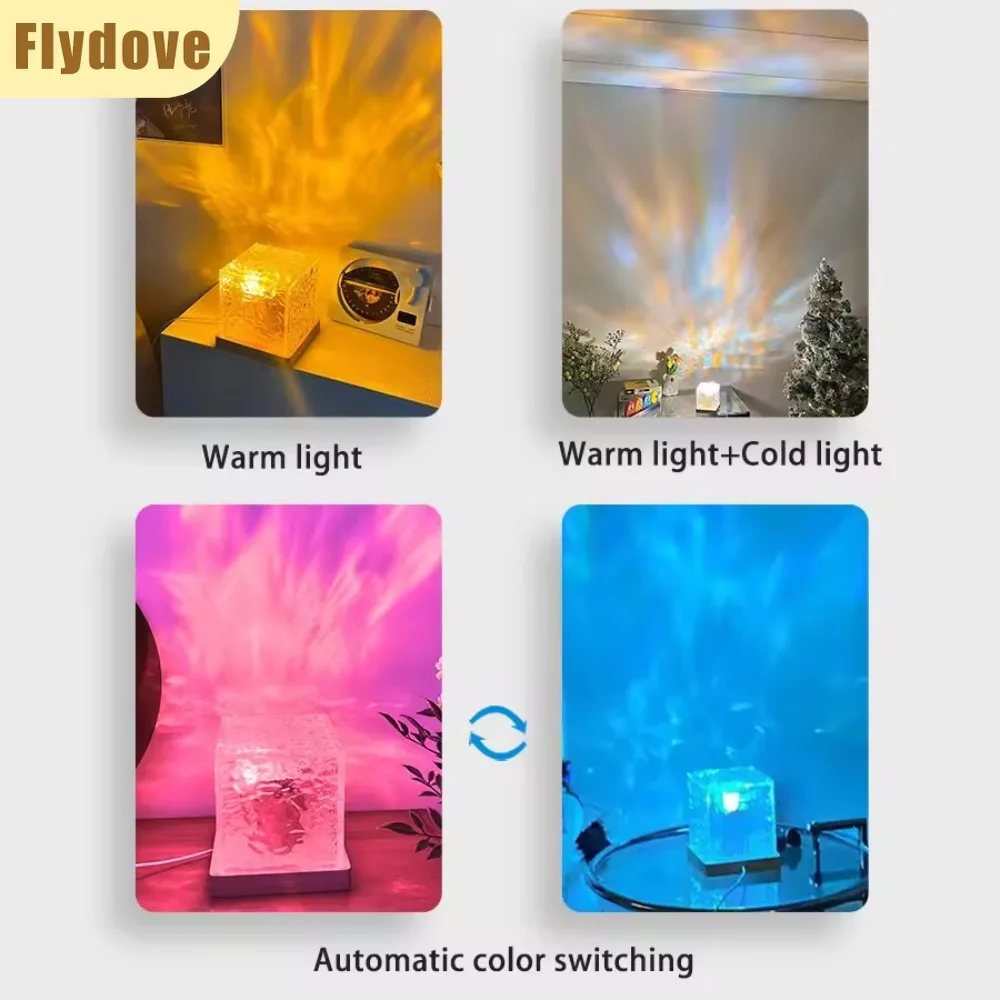 16 Color Ocean Wave Floodlight Imitation Wood RGB Dimming Home Bar Restaurant Dynamic Light and Shadow Water Pattern Night Light