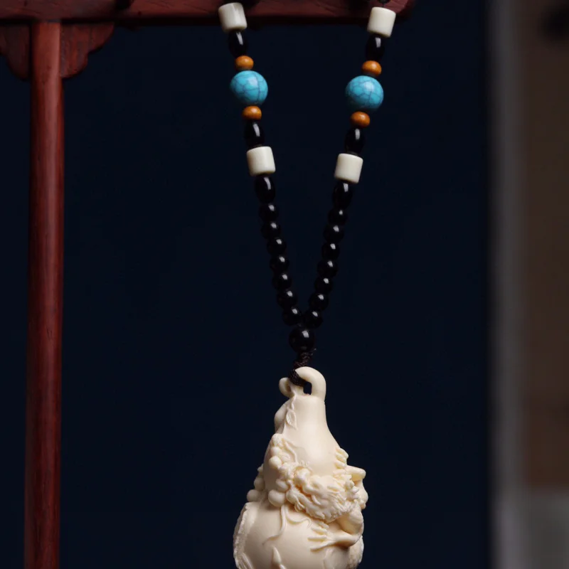 

Ivory Nut Carved Longteng Wanfu Modeling Necklace Ornament Necklace Crafts Casual All-Matching Fashion Rosary Necklace