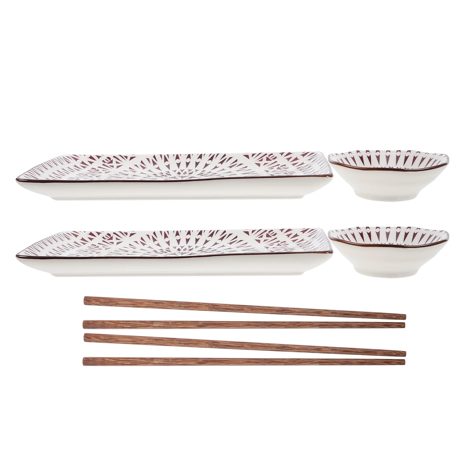 

2 set 2 Sets Sushi Plate Set Ceramic Japanese Style Sushi Serving Dish Chopsticks Sushi Platter Appetizer Plates