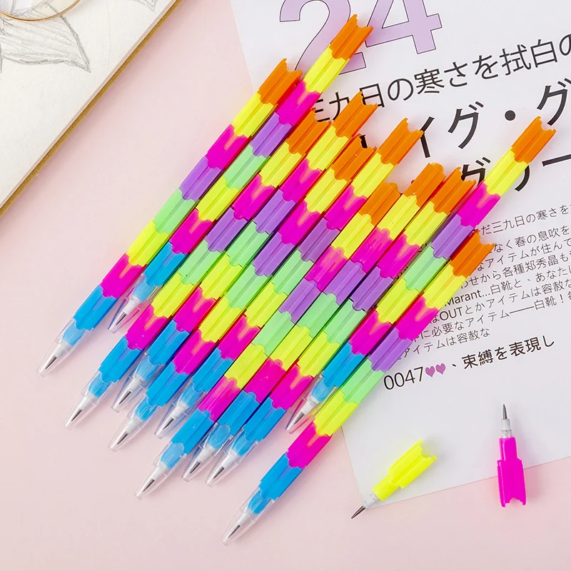 5pcs Stacker Swap Pencils Building Block Non-Sharpening Pencil Bullet pencil For Kids Gifts 14cm Colorful Wooden pens