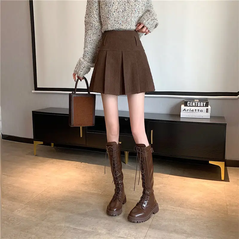 Pleated Skirts Women High Waist Corduroy Slim Sweet Retro Ins Mini Kawaii Japanese Style Schoolgirl Spring Summer Fashion Faldas