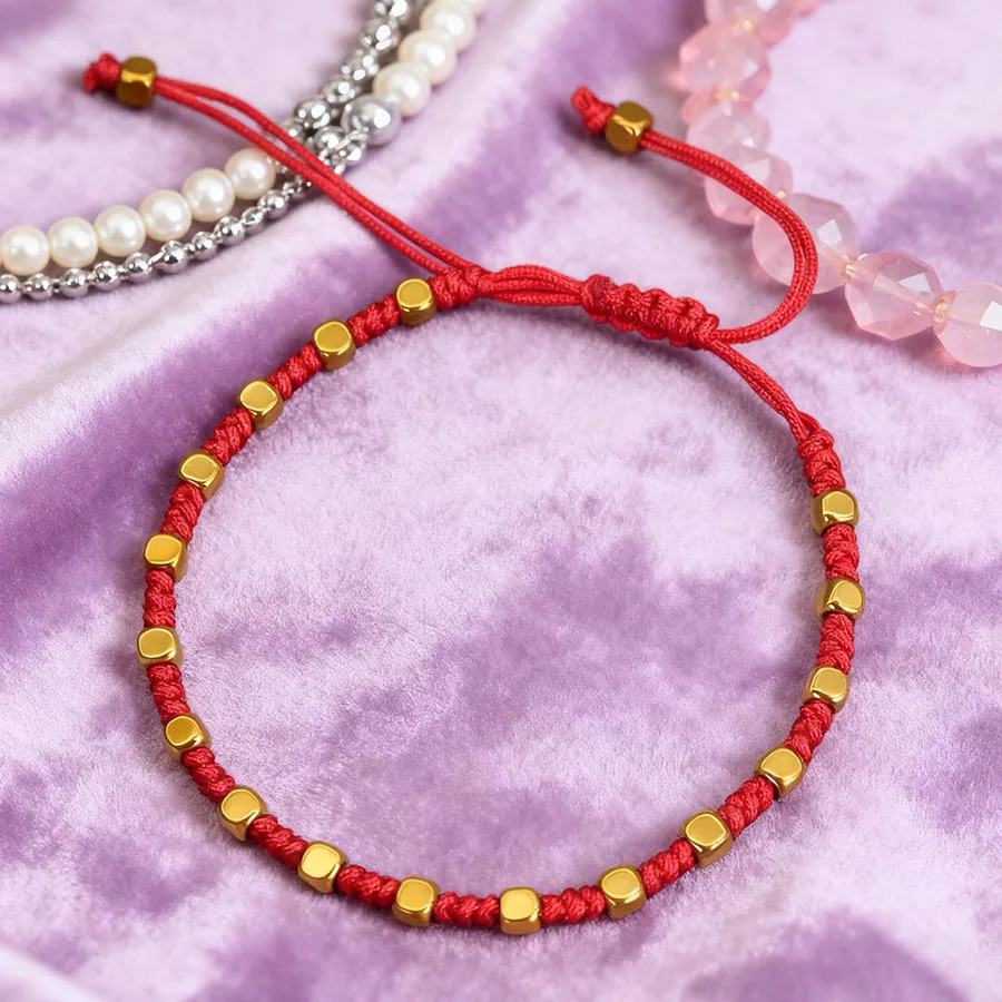 Handmade Braided Luck Bracelet Unisex Handmade Golden Healing Hematite Stone Wish Wristband Thanksgiving Day Couple Accessories view 3
