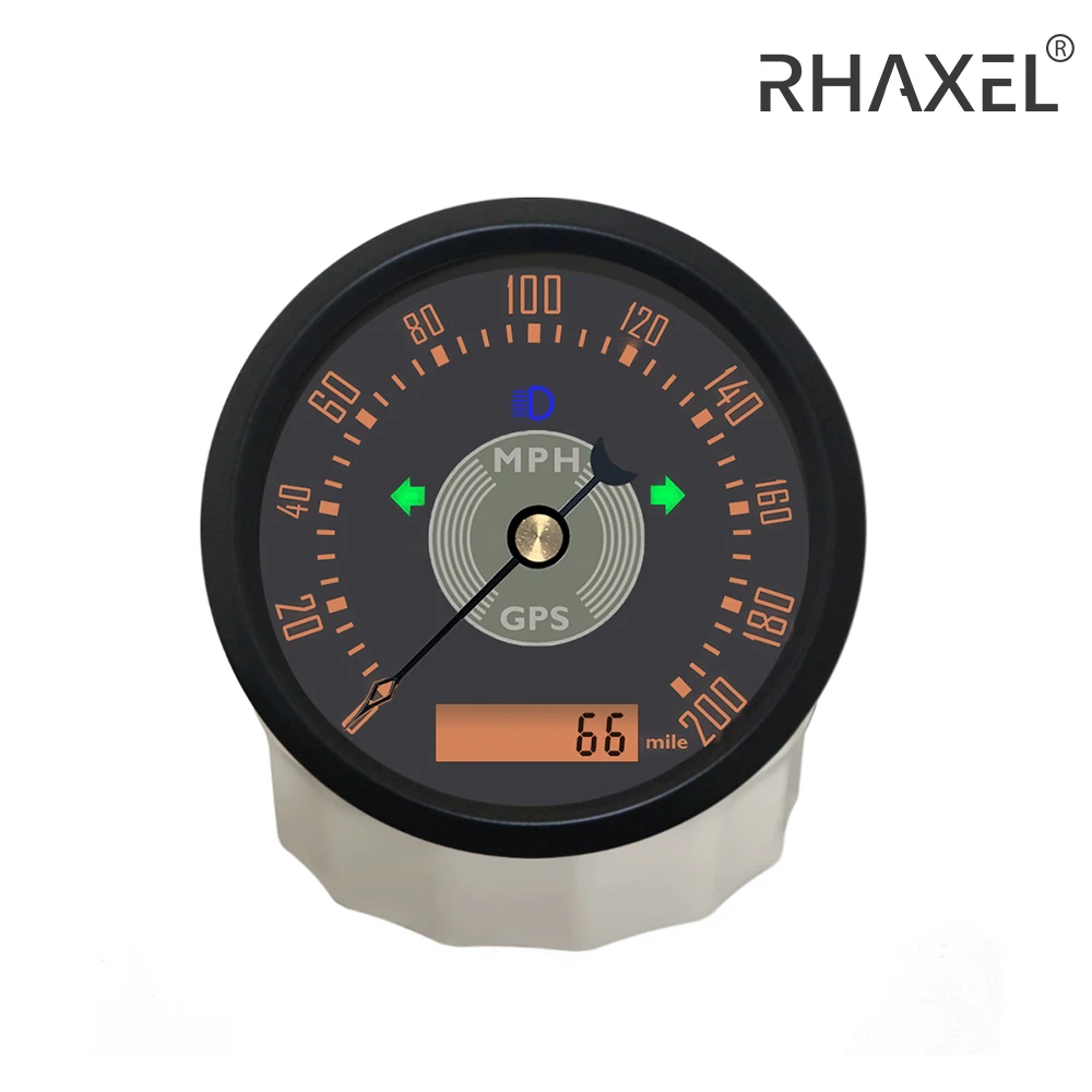 RHAXEL 85mm GPS Speedometer 160km/h 0-220MPH Total Mileage Adjustable with Red Yellow Backlight for Car Yacht Universal 9-32V