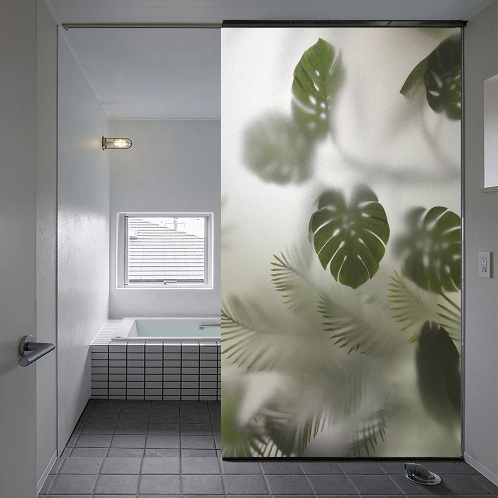 Frosted Leaves Pattern Static Cling Privacy Window Film Heat Control UV Blocking Window Glass Sticker Frosted Window Film