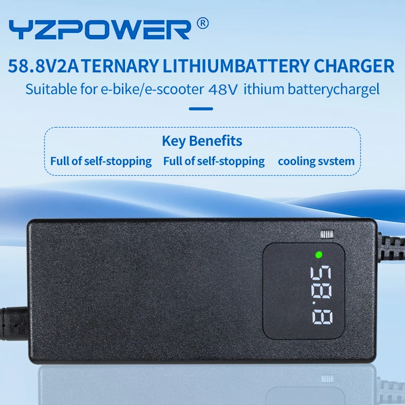 YZPOWER  58.8V 2A 14S Li-ion Battery Charger for Kugoo M4 G2 E-Bike/E-Scooter with LED Indicator & Auto Shut-off - CE Certified