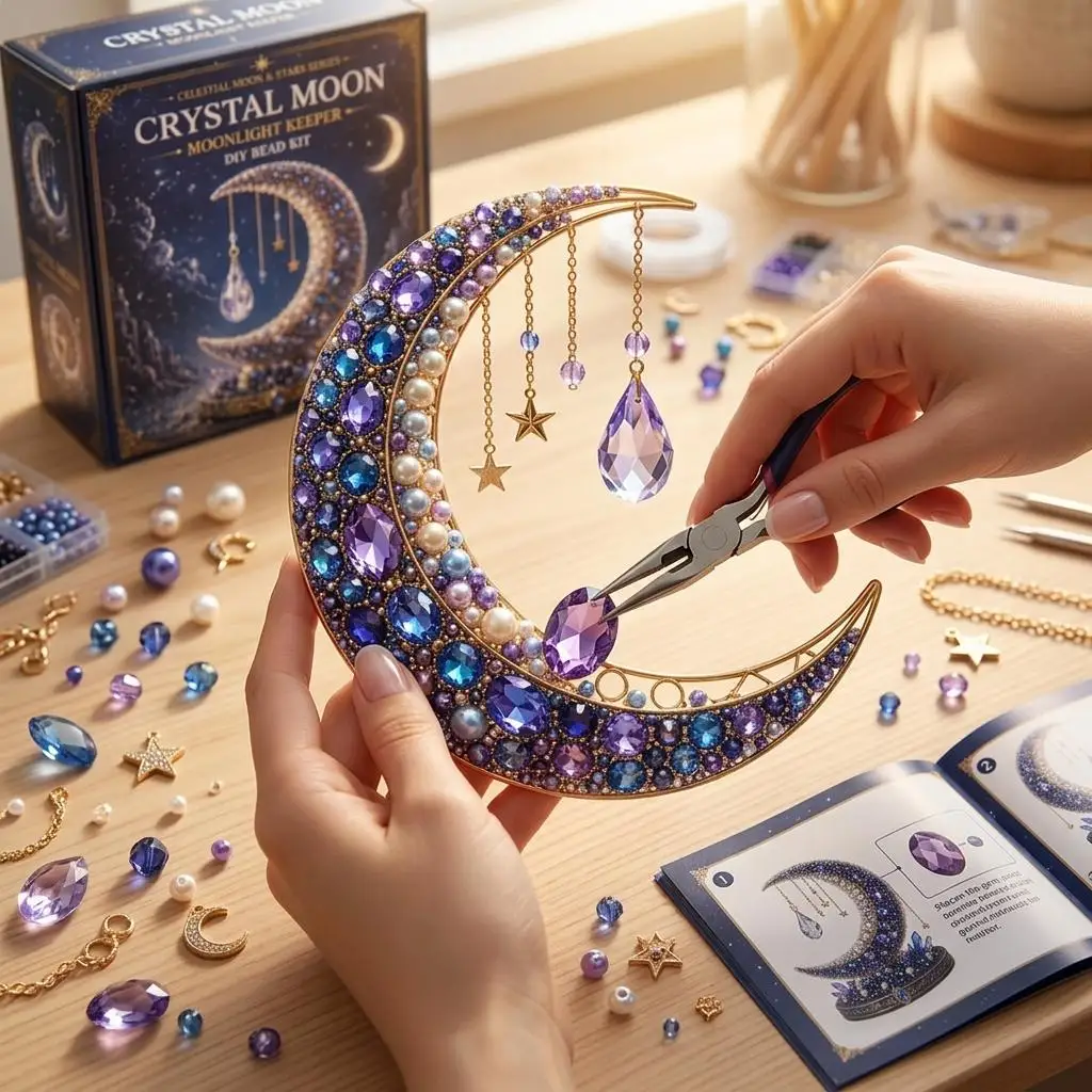Elegant Moon Beading Kit Aesthetic Crescent Craft Set Celestial Diy Sun Catcher Decorative Home Decor Celestial Gem Mould Set