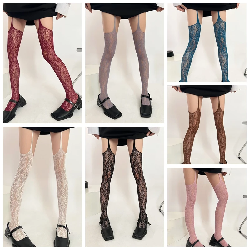 

7 Colors Fishnet Tights Women Summer Thin Suspander Socks Ladies Charming Sexy Lace Long Stocking Party Y2K Girls Pantyhose