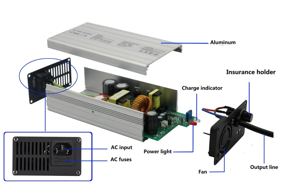 12V fast wireless aluminum charger, environmentally friendly design, AC/DC input 2A-6A output, overvoltage/overcharge protection