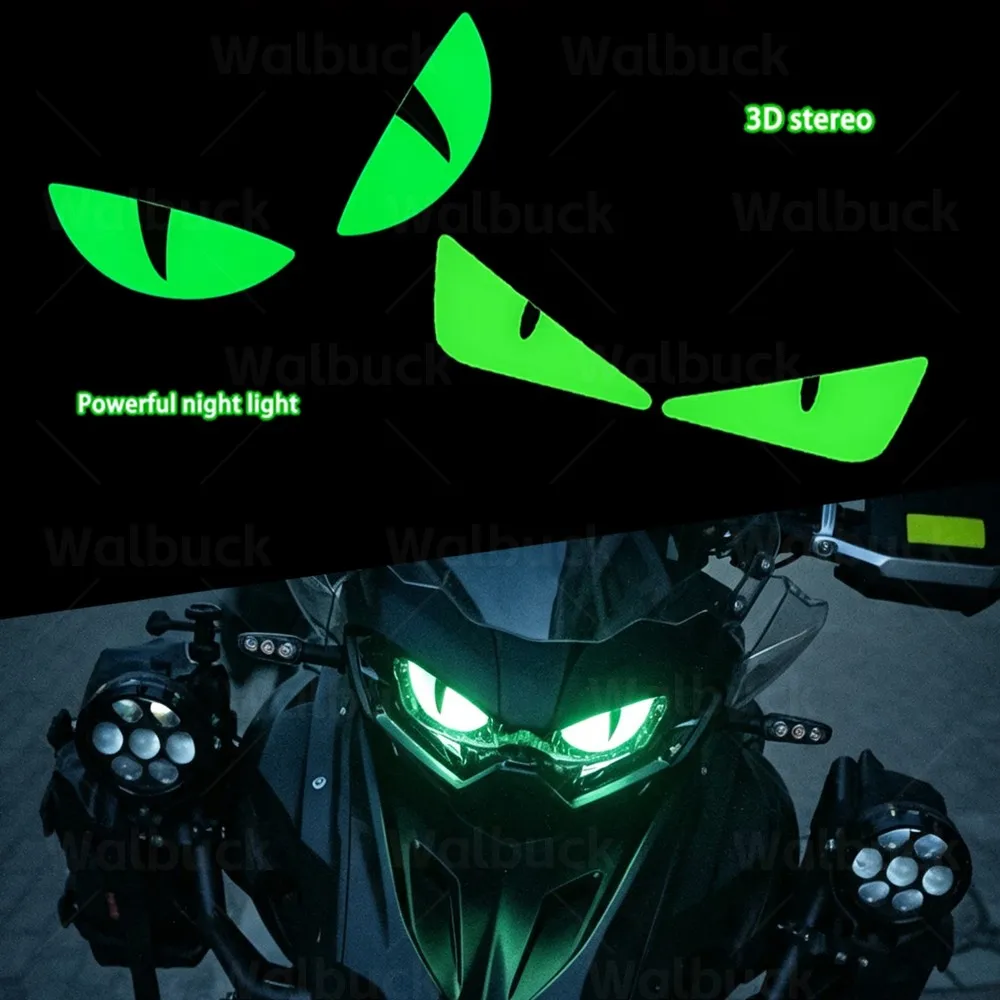 3D Luminous Devil Eye Stickers Motorcycle Headlights Helmet Motocross Scooter Fairing Waterproof Decal For Honda Ducati VOGE KTM