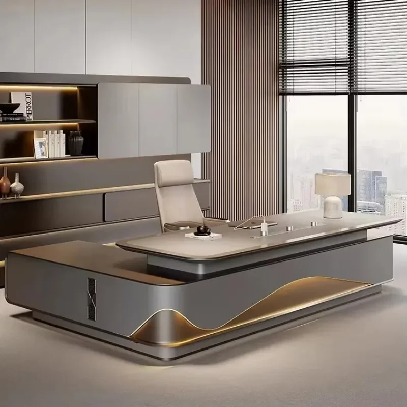 Luxury Modern Wooden Boss Office Table Desk Manager Executive L-Shaped Office Furniture Set for Home or Hospital Use
