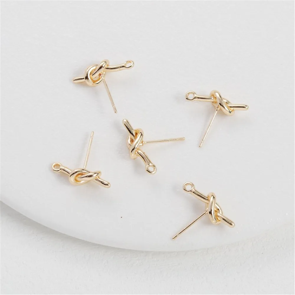 

14K Gold 925 Silver Needle Stud Earrings with Hanging Ring, Twist Up, DIY, 6*15mm