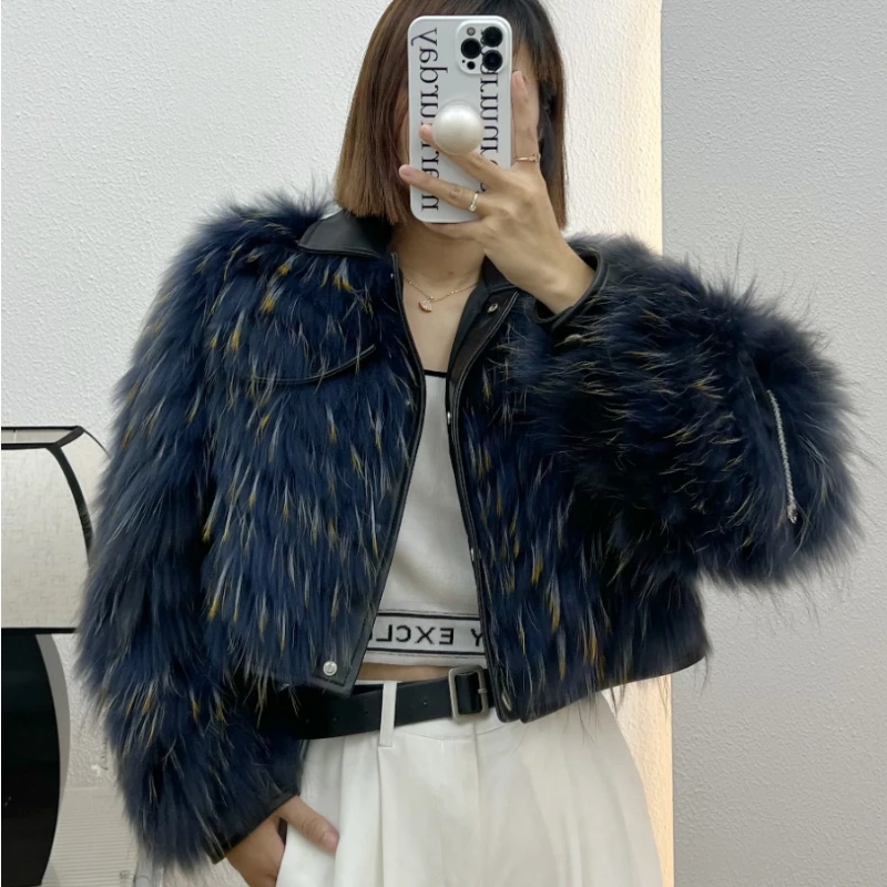 

MENINA BONITA 2023 New Real Fur Coat Winter Jacket Women Natural Raccoon Fur Fox Fur Coat Fur Strip Sewed Toghter Locomotive