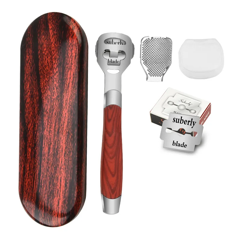 Pedicure Callus Shaver Set Stainless Steel Foot File Callus Remover with 10pcs Blades and Wood Handle Heel Scraper Foot File