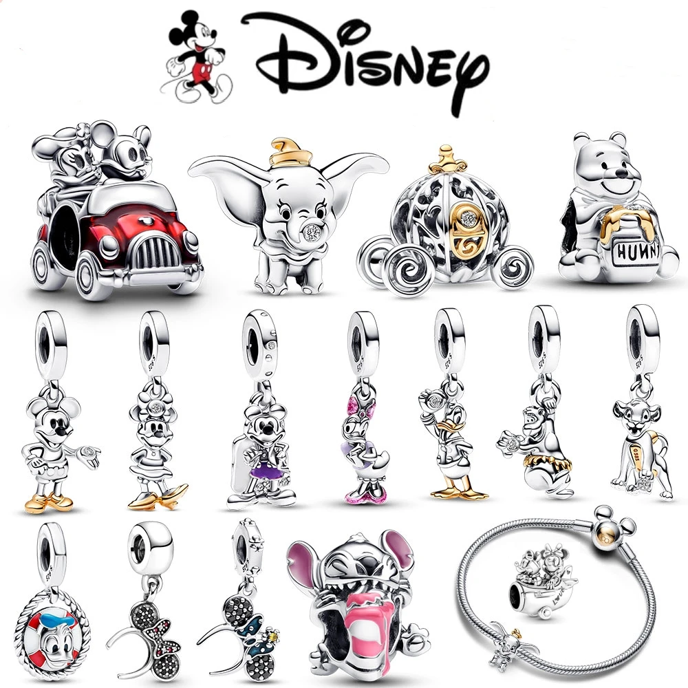 

Disney's 100th Anniversary Mickey Car Charm Minnie Bow Dangle Dumbo Bead Pendant Fit Original Pandora Bracelet Women Jewelry