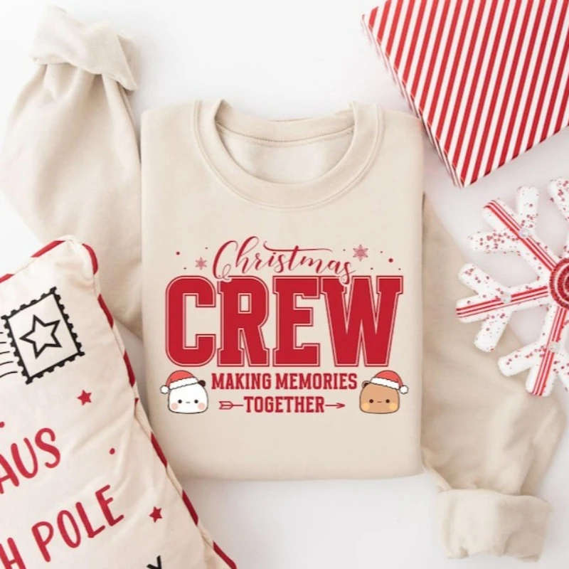 Moletom da tripulação de Natal |   Roupa de férias familiar combinando pulôver gola redonda manga comprida moda confortável top com capuz térmico