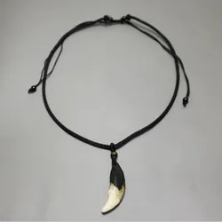 Wolf Tooth Men's pendant Write ,Lobo Necklace Vintage Look Teeth Jewelry Adjustable Black Cord Bts accessories Couple pendants