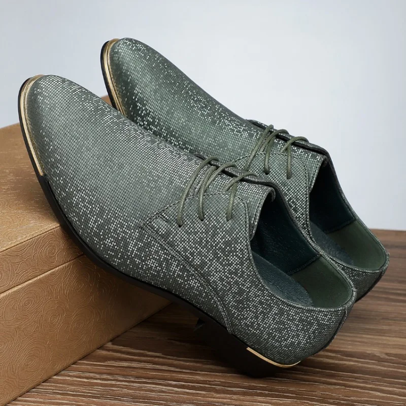 Mens Flats British Men Oxford Leather Dress Shoes Men Green Black Pointy Elegant Wedding Party Dress Loafer Fashion Formal