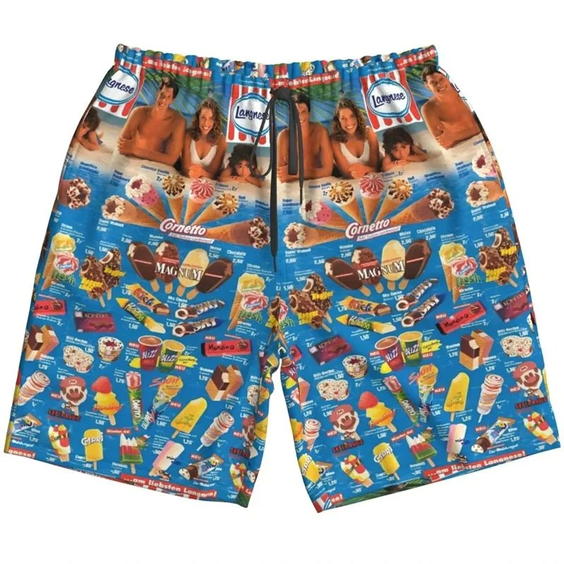 2025 Hawaiian Cornet Ice Cream Short Pants For Men Clothes Cold Popsicle Beach Shorts Frozen Ice Lolly Bermudas Icecream Trunks