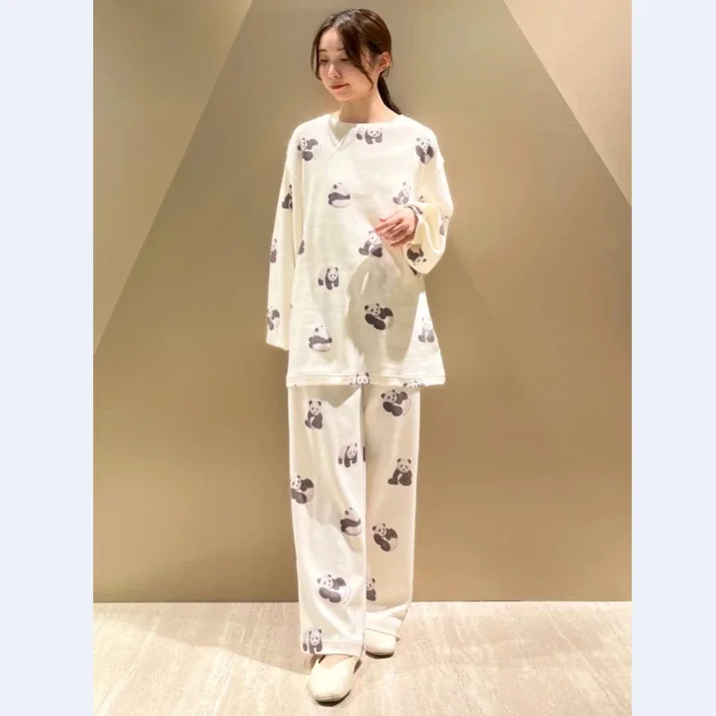 One Piece Ladies Dress Pajamas Nightgowns  Sleepwear Homewear Room Wear Panda Cute Clothes Panda Long Sleeve