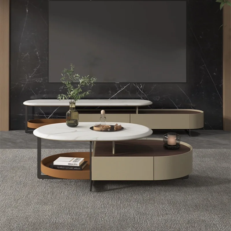 

New Italian minimalist microcrystalline stone marble coffee table light luxury high-end modern small apartment TV cabinet