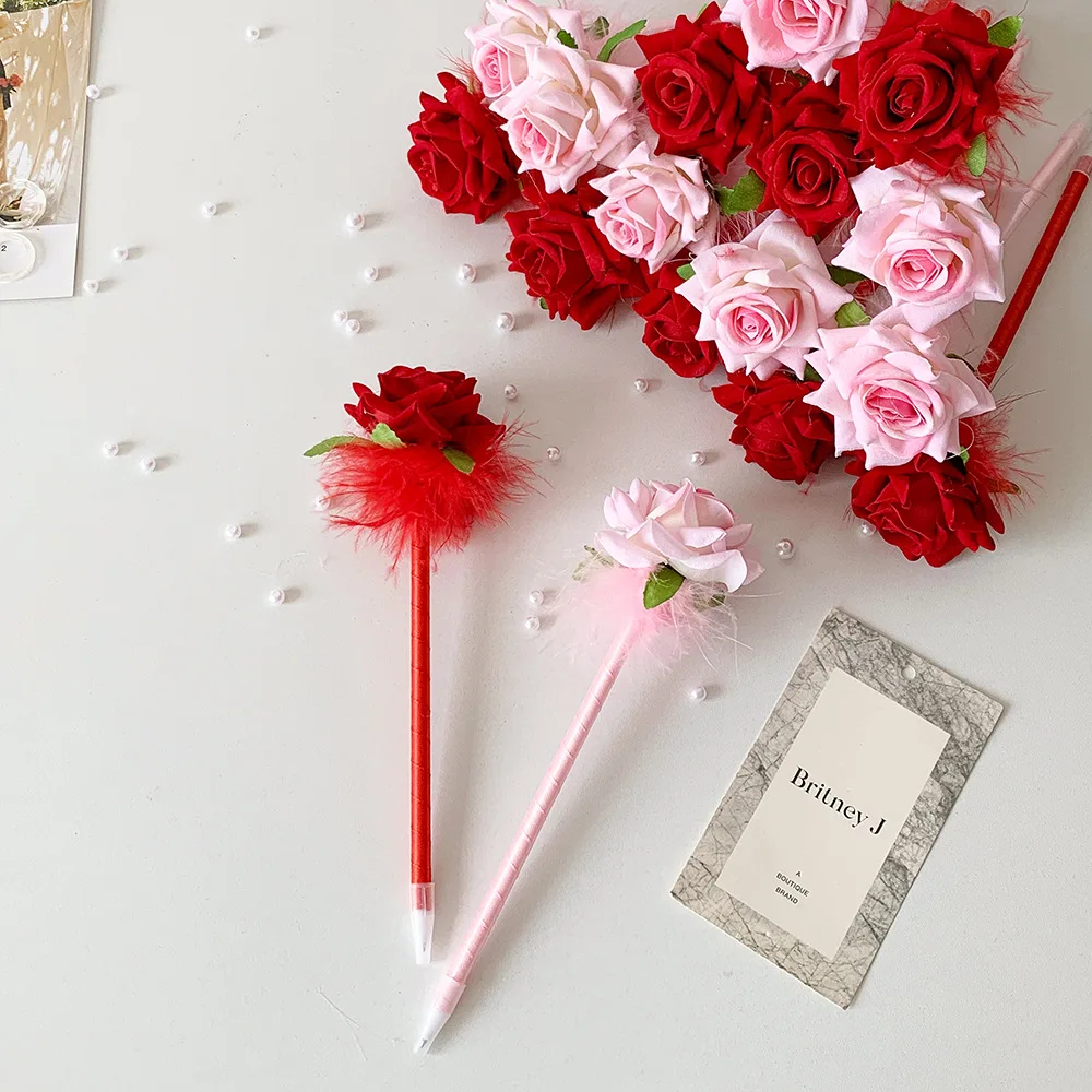 2/4pcs Creative Romantic Simulation Rose Ball Pen Student Stationery 1.0mm Quick Drying Writing Pen Teacher Day Bouquet Gift Pen