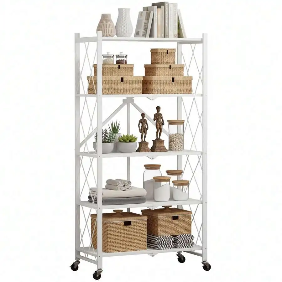 Storage Shelves 5 Tier Adjustable Garage Storage Shelving With 4x 360° Swivel Casters, Heavy Duty Metal Storage Utility Rack She