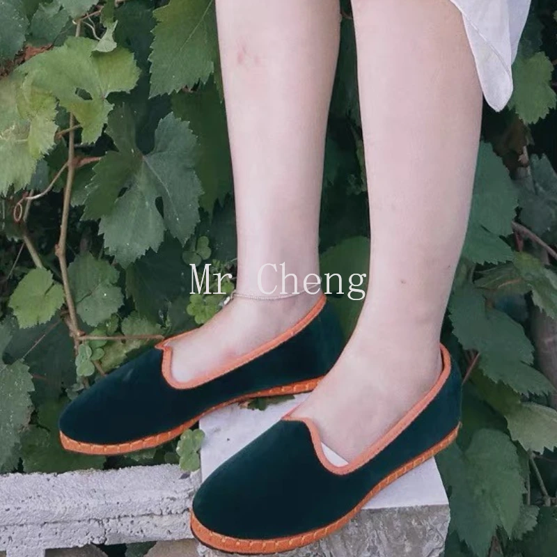 

Casual Flats Shoes for Women 2025 Velvet Soft Canvas Green Loafers Spring Autumn Slip-on Shallow Ladies Shoes on Offer New In