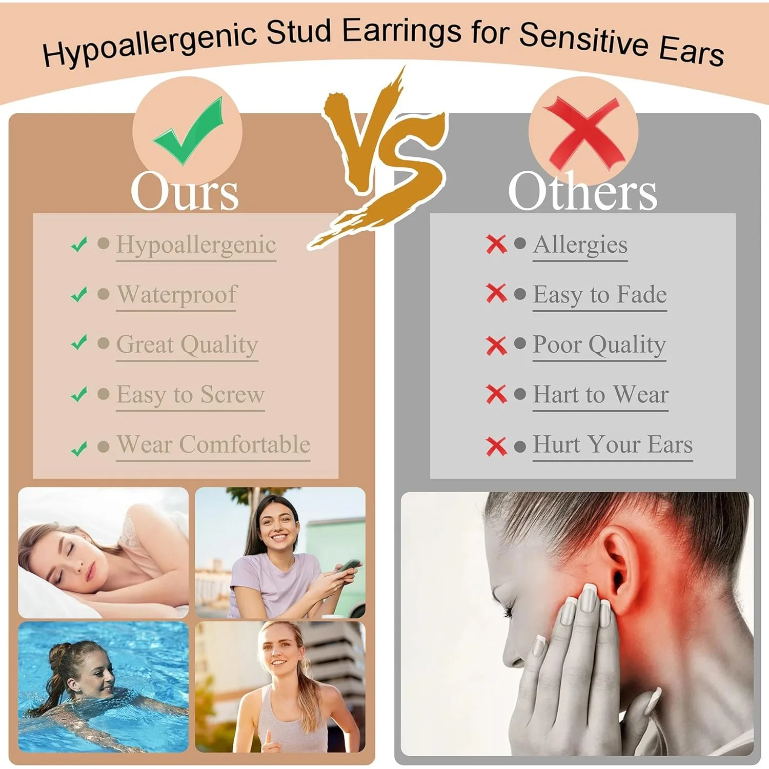 Drperfect G23 Titanium Flat Back Earrings Surgical Steel Stud Earrings for Women Men Opal Pearl CZ Cartilage Piercing Jewelry