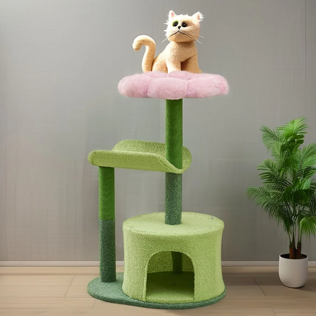 Large Four Seasons Eco-Friendly Classic Cat Tree Toy Fluffy Sustainable Satin Modern Indoor Scratcher Pillars Custom Size Cute