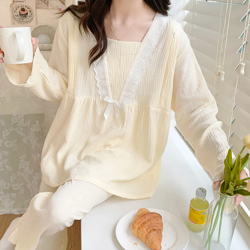 100% Double Guaze Cotton Maternity Nursing Sleepwear Sets Soft Light Loose Pajamas Suits Summer Pregnancy Home Sleep Lacation